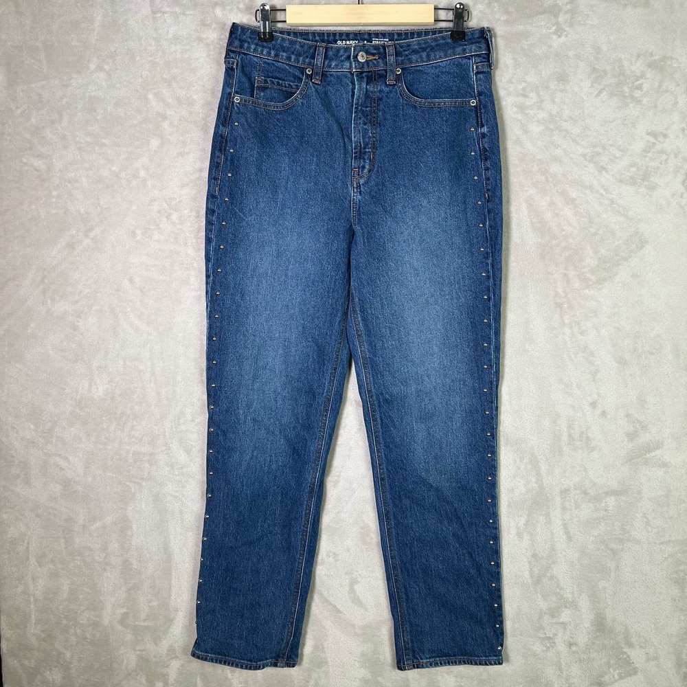 Old Navy Jeans 8 Extra High Rise Straight Studded Dark Wash Secret Smooth Pocket